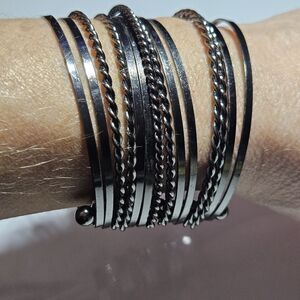 *Sale*Dark Silver Tone Metal Multi Strand Cuff Statement Bracelet (14 Strand) 7"